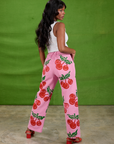 Cherry Paintstamped Work Pants in Bubblegum Pink back view on Kandia