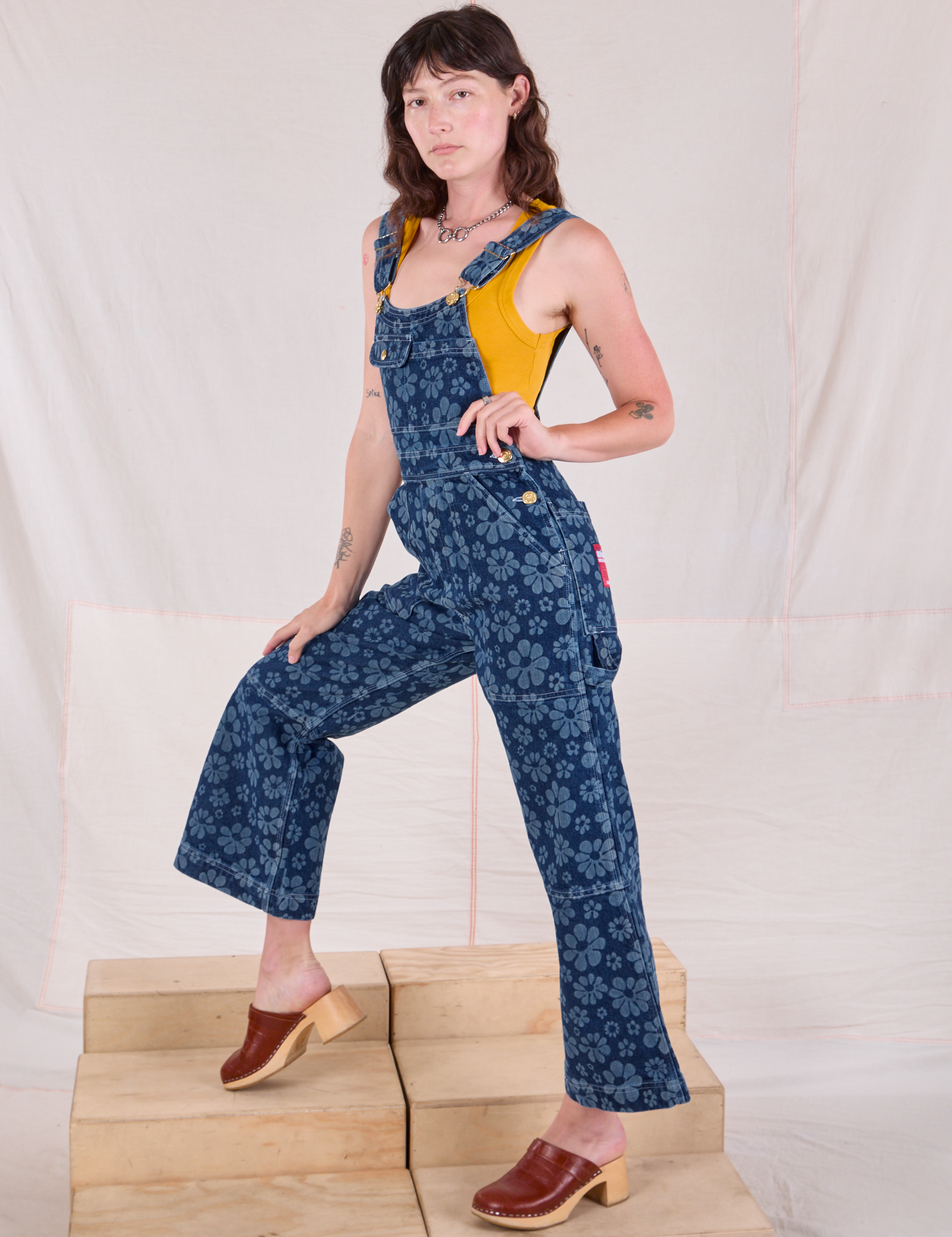Side view of Carpenter Overalls in Lazy Daisy on Alex