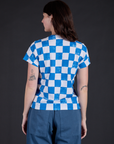 Checker Organic Tee in Blue back view on Alex