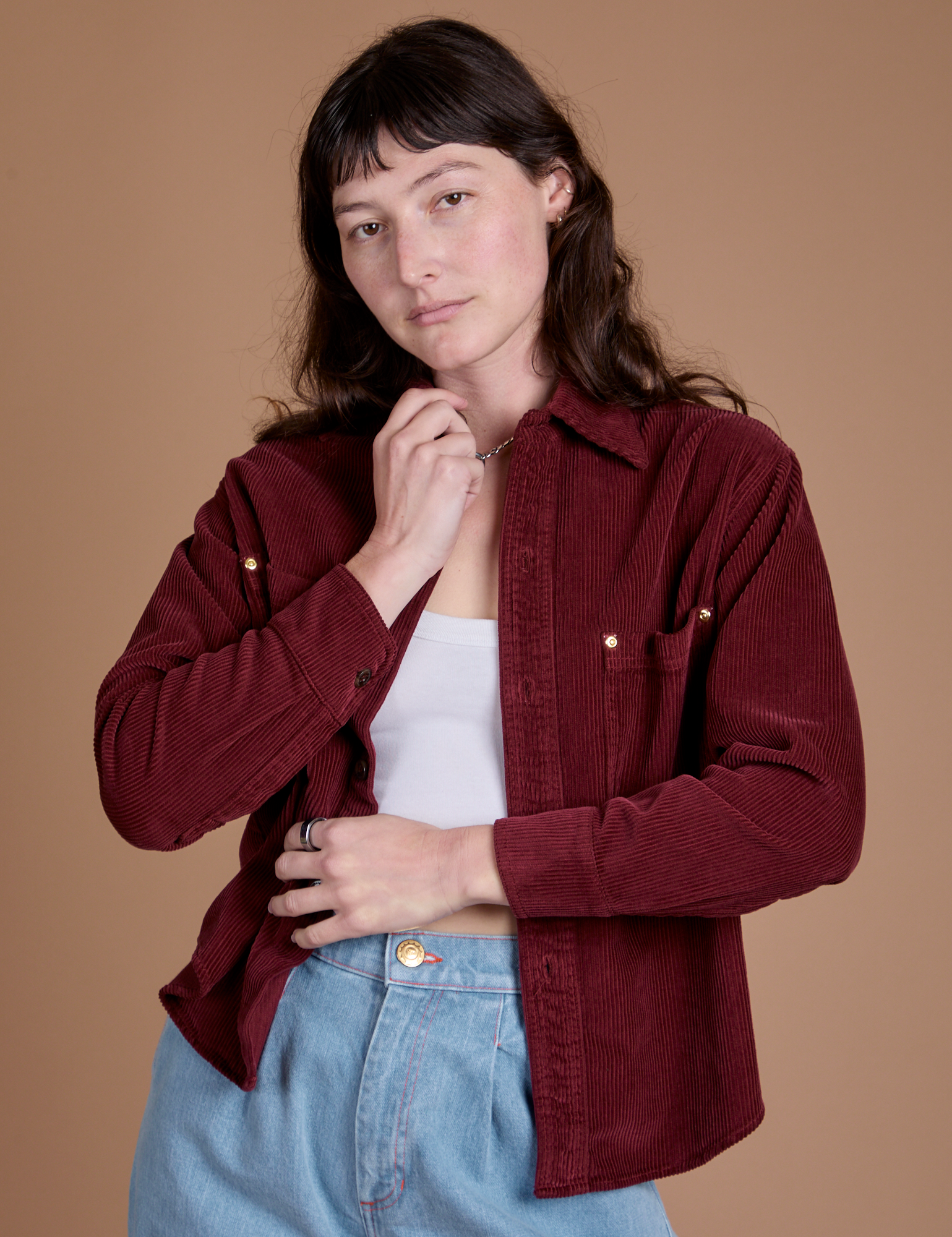 Cropped Corduroy Overshirt - Red Wine