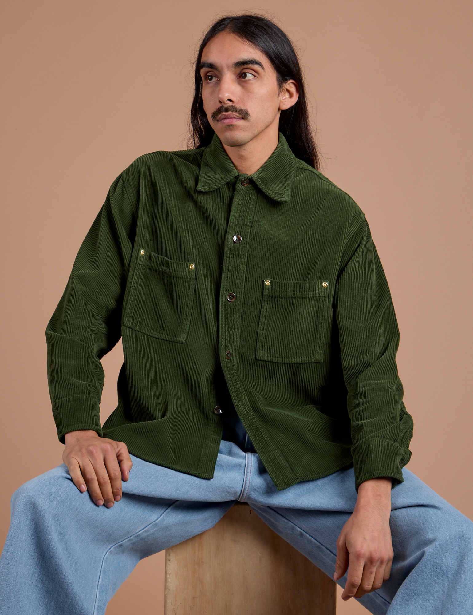 Cropped Corduroy Overshirt - Evergreen