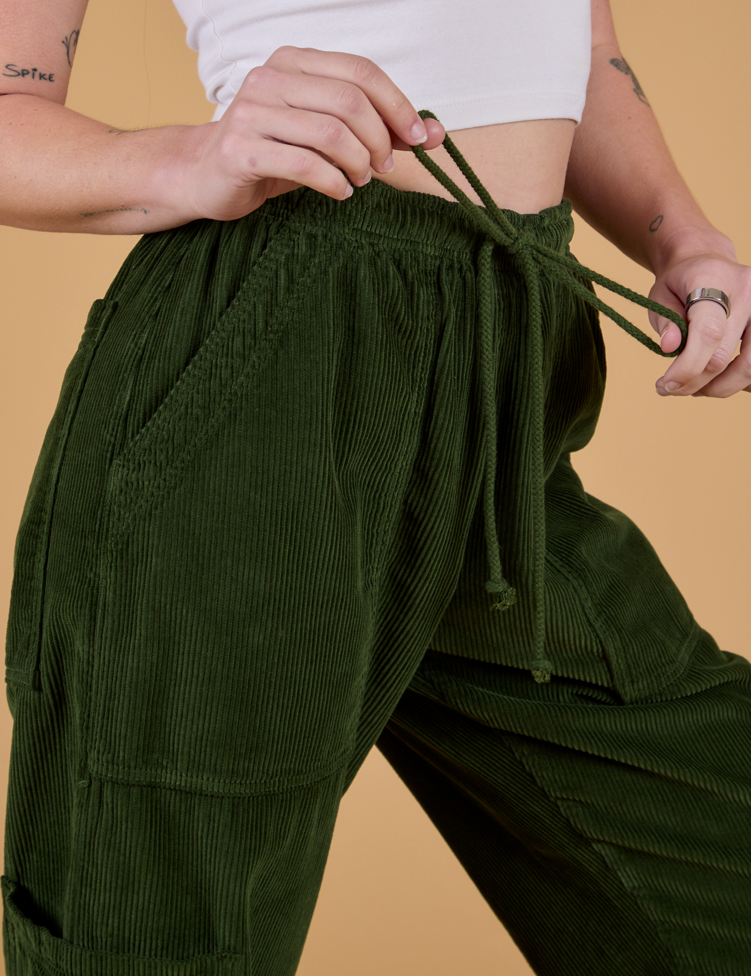 Corduroy Drop Pocket Cargo Pants - Evergreen