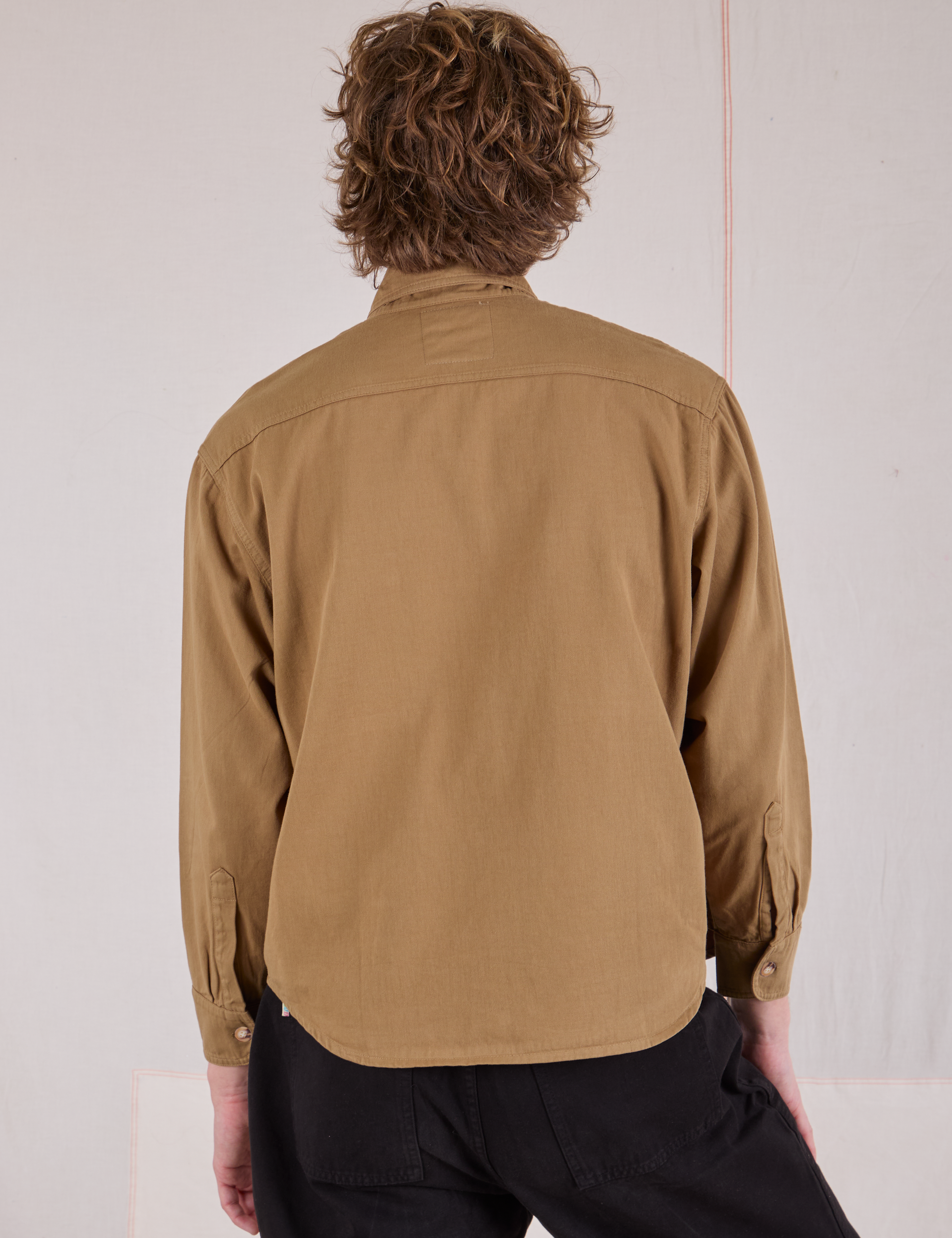 Cropped Overshirt in Desert Brown back view on Quinn