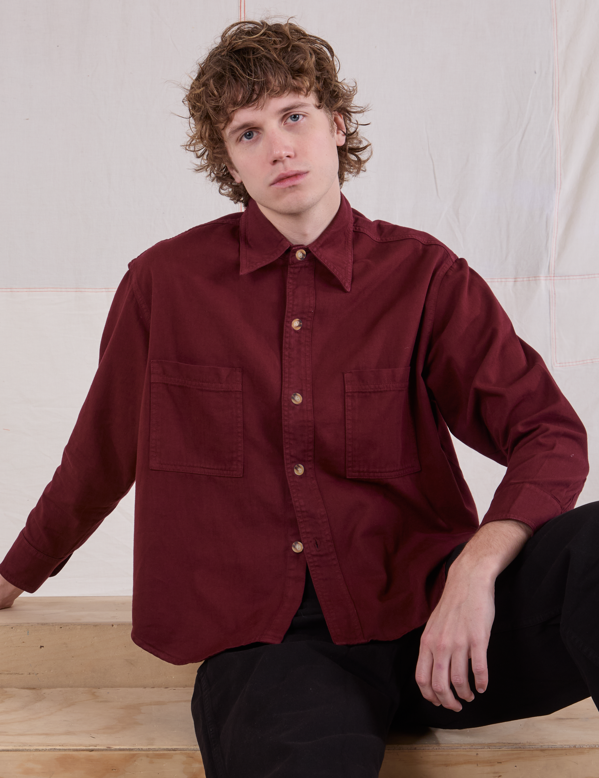 Cropped Overshirt in Red Wine worn by Quinn