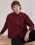 Cropped Overshirt in Red Wine worn by Quinn