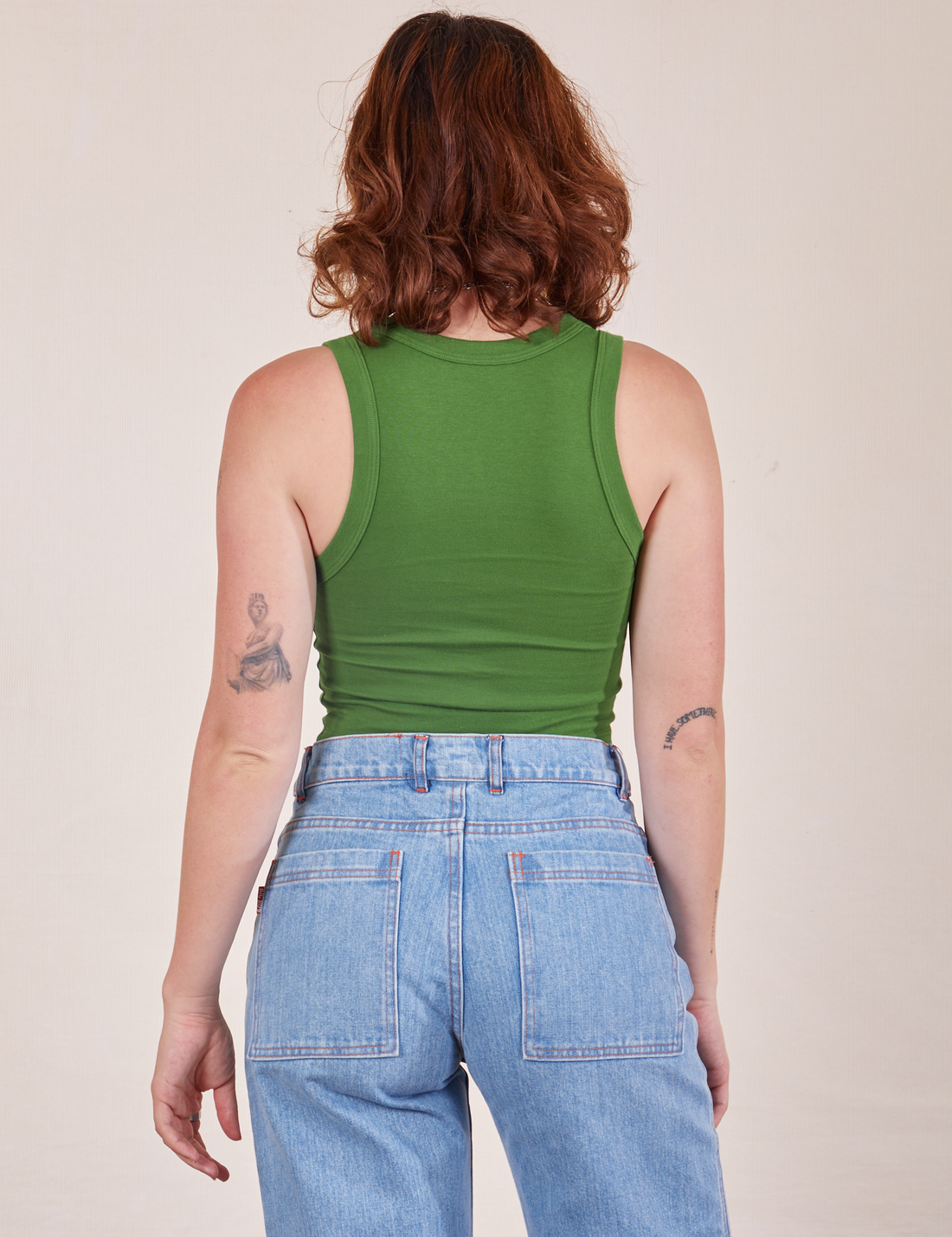 Back view of Cropped Tank Top in Lawn Green worn by Alex