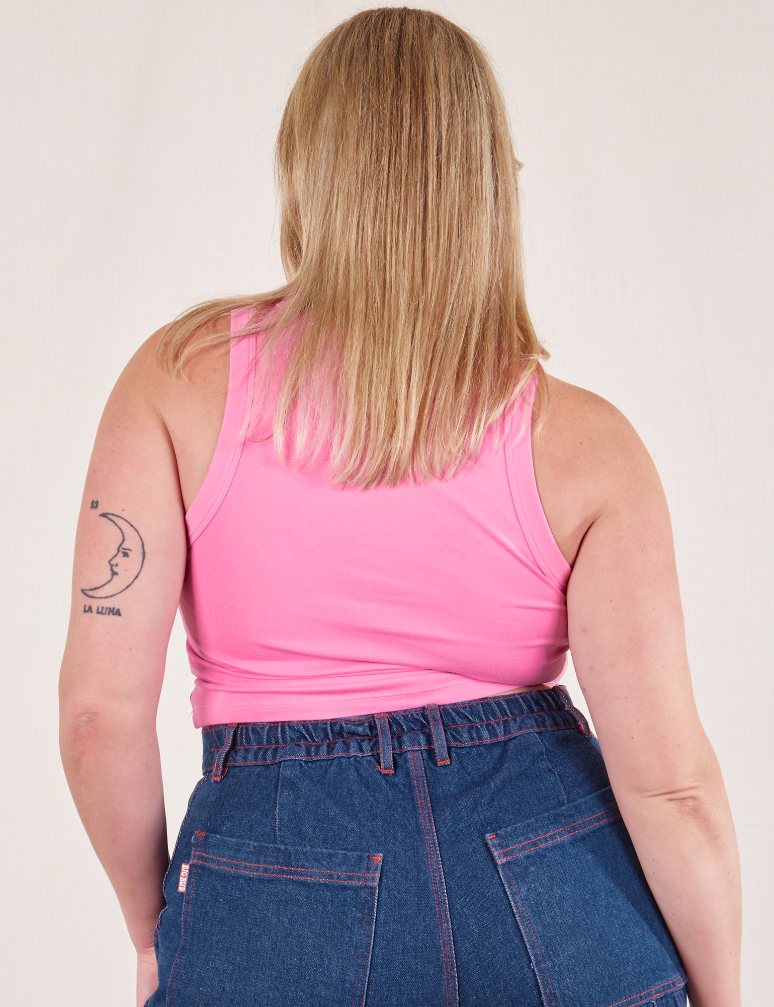 Cropped Tank Top in Bubblegum Pink back view on Lish