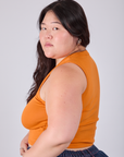 Cropped Tank Top in Creamsicle Orange side view on Ashley