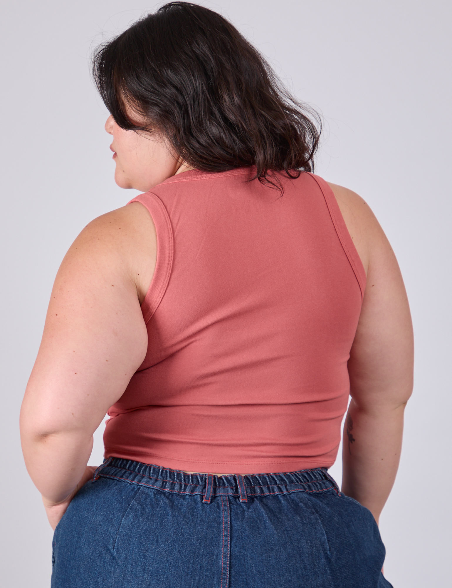 Cropped Tank Top in Raspberry Sorbet back view on Ashley