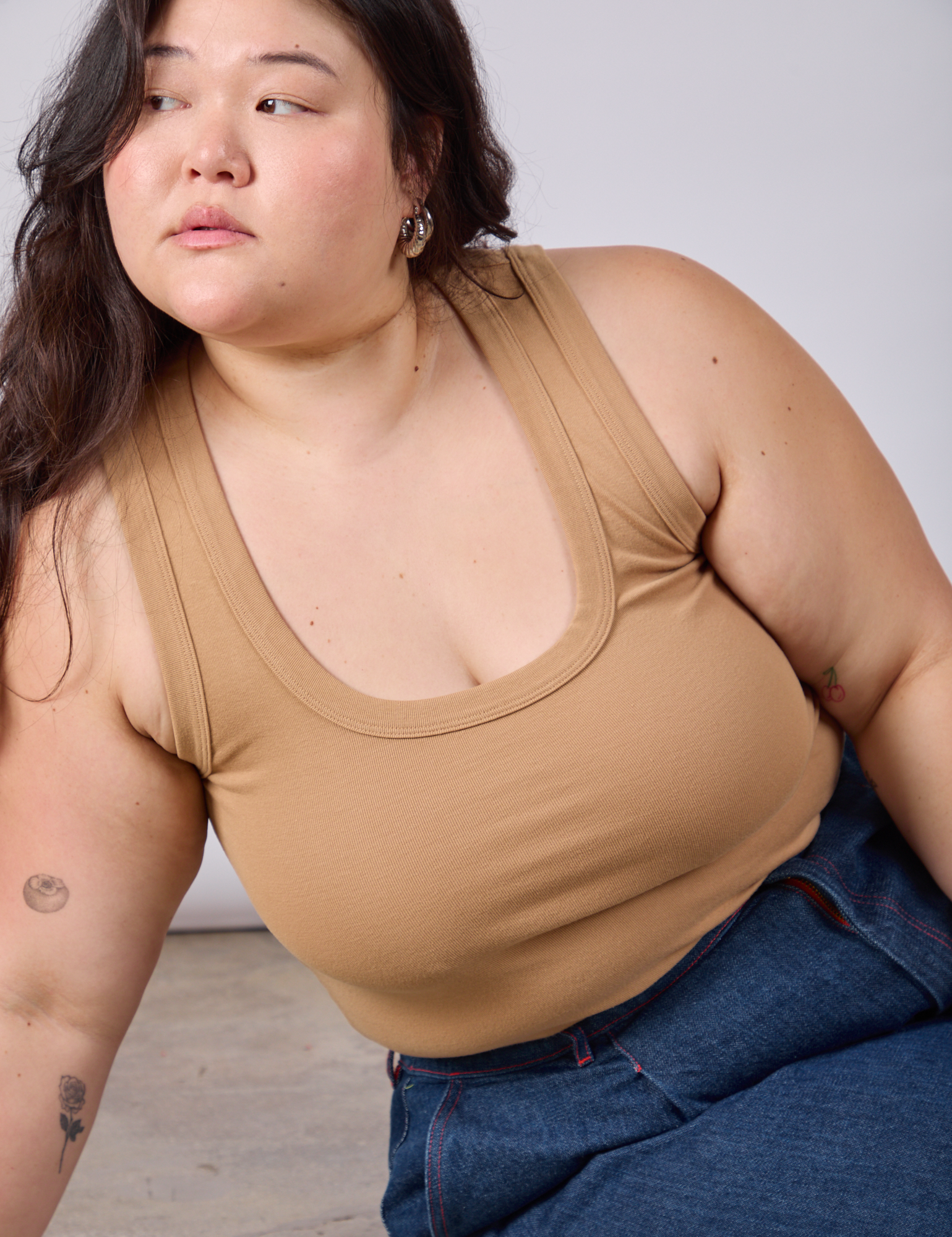 Cropped Tank Top in Tan front close up on Ashley