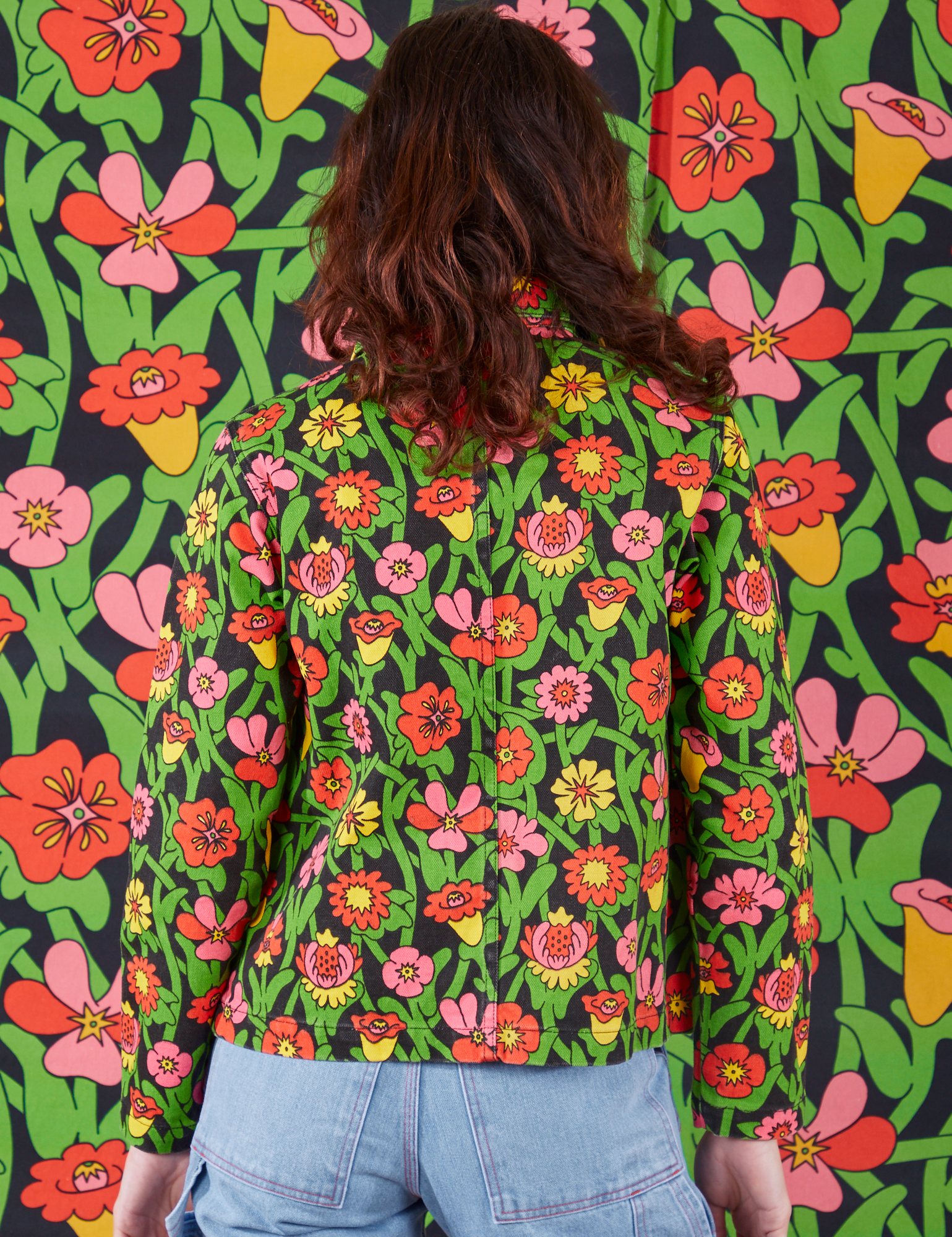 Flower Tangle Work Jacket back view on Alex