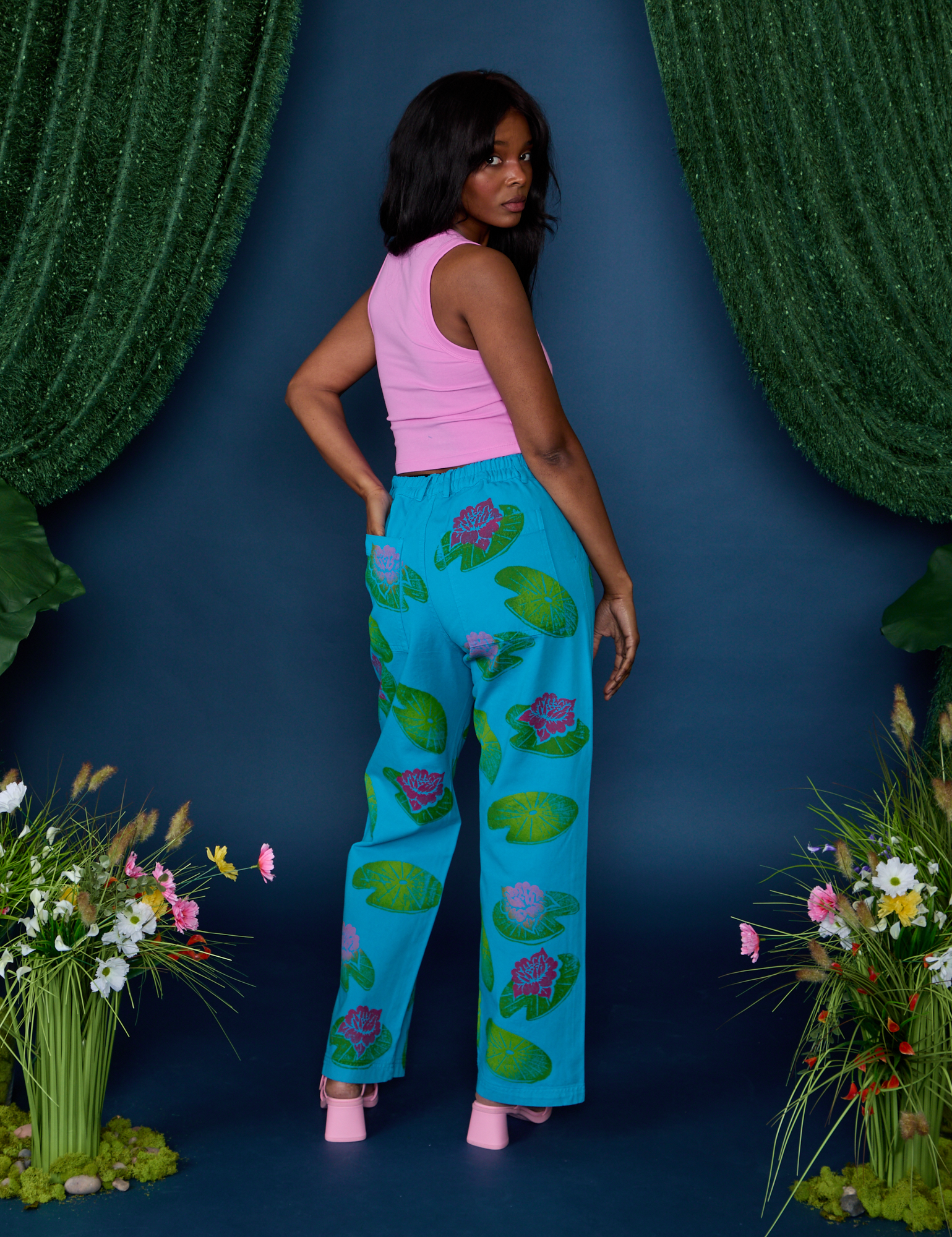 Paintstamped Work Pants - Lilypad