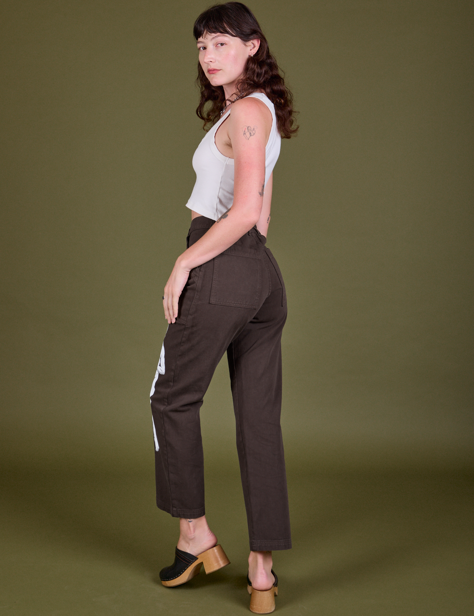 Guy Colwell Work Pants in Woman &amp; Man angled back view on Alex