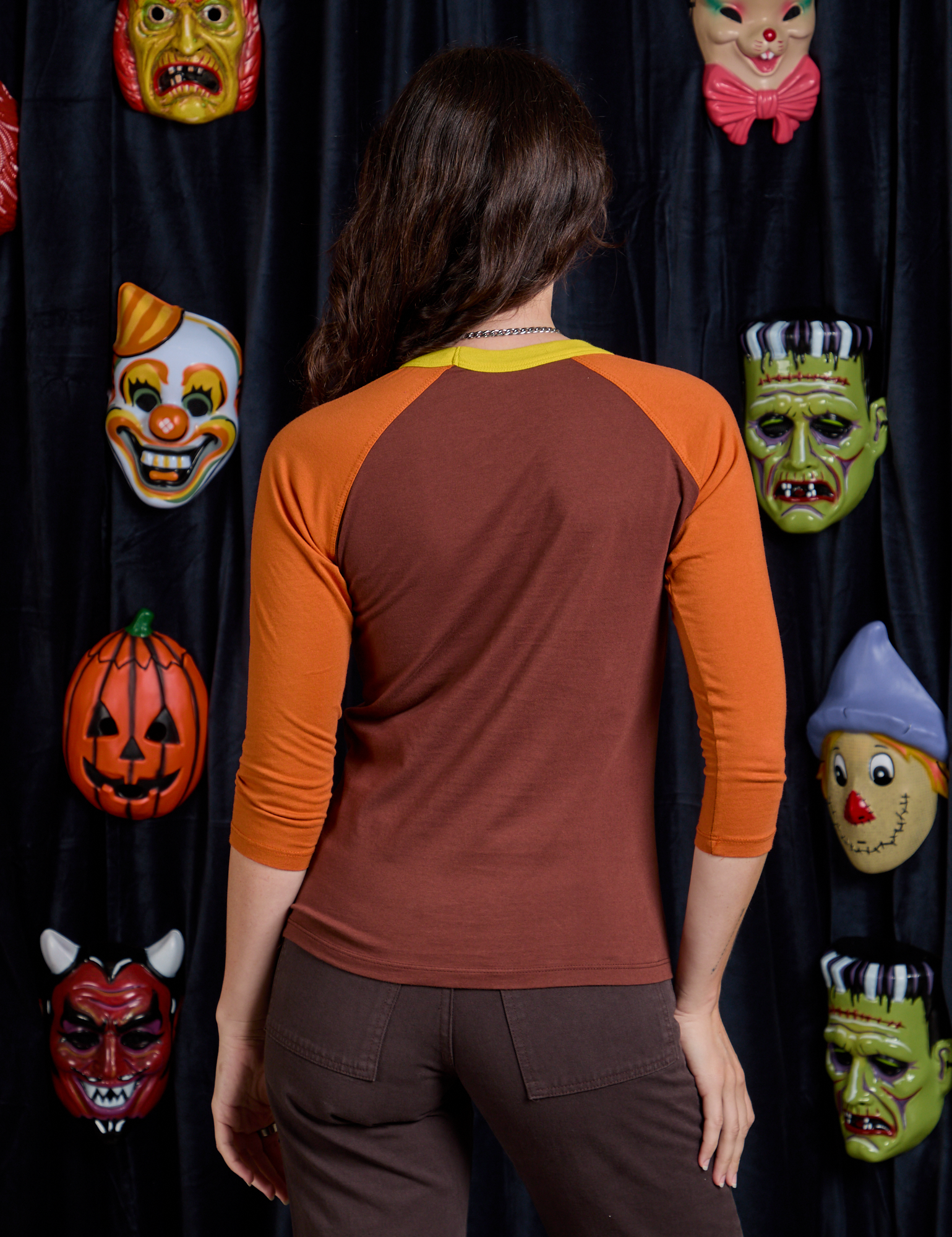 Raglan Tee in Jack-O-Lantern back view on Alex