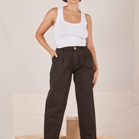 Tiara is 5'4" and wearing S Heavyweight Trousers in Espresso Brown paired with vintage off-white Cropped Tank Top