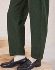 Heritage Trousers in Swamp Green pant leg close up on Alex