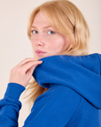 Oversized Hoodie in Royal Blue side close up on Margaret