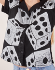 Front close up of Icon Pantry Button-Up in Dice on Scarlett