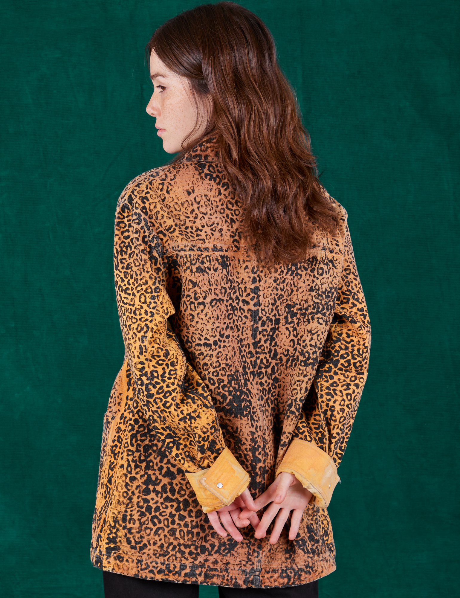Field Coat in Leopard Print back view on Hana