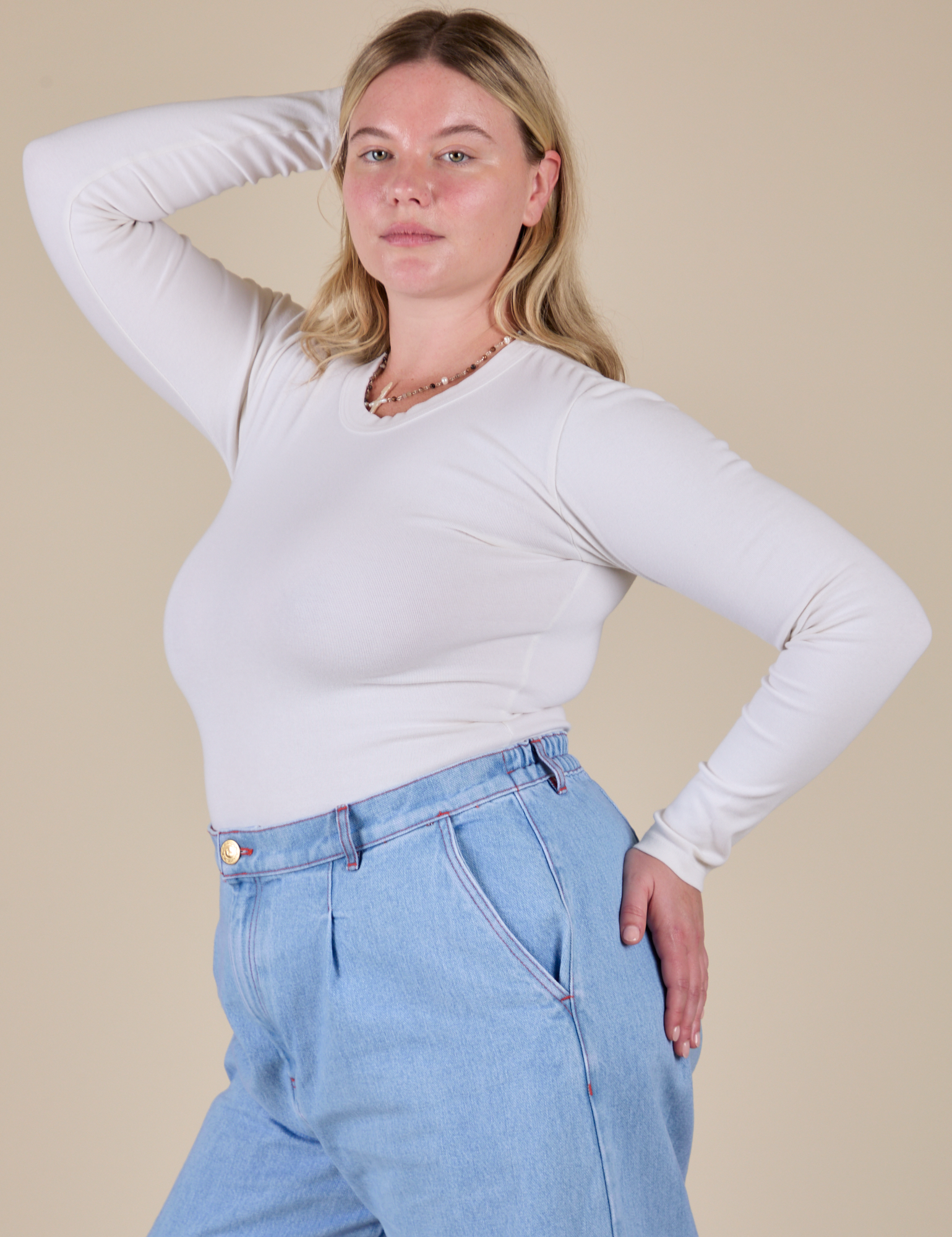 Long Sleeve Baby Tee - Vintage Tee Off-White