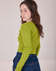 Long Sleeve V-Neck Tee in Gross Green side view on Hana