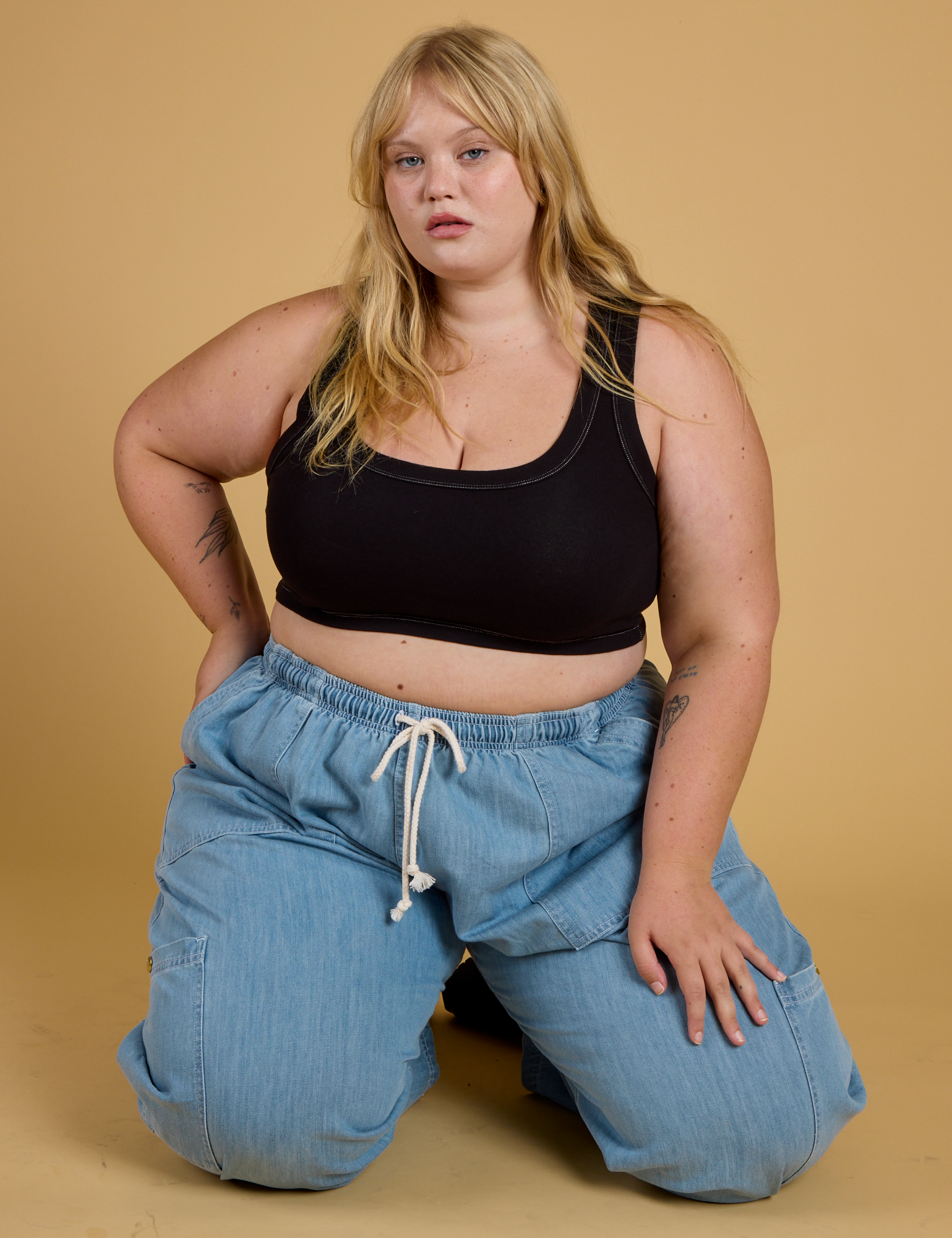 Contrast Stitch Mini Tank - Basic Black
