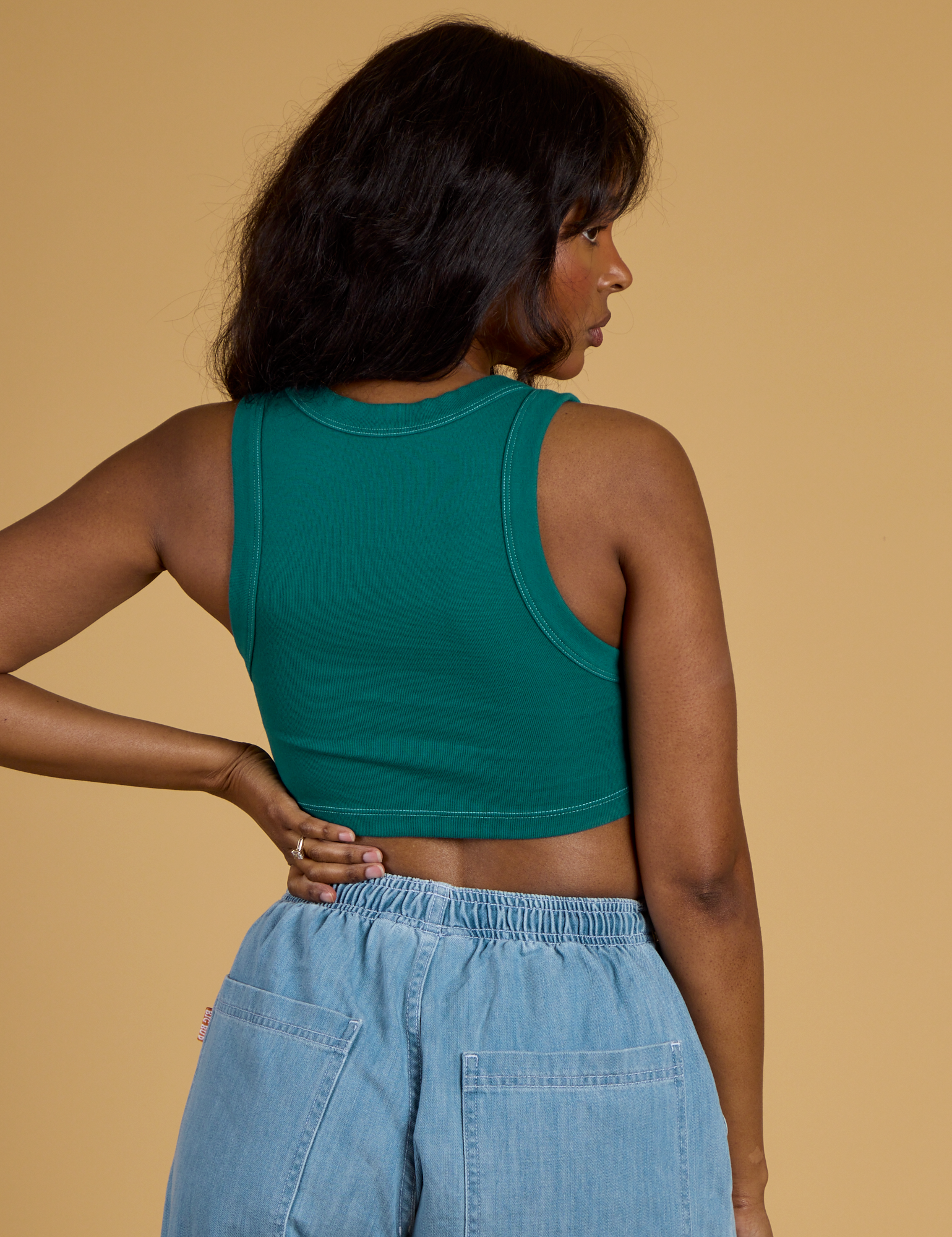 Contrast Stitch Mini Tank - Hunter Green