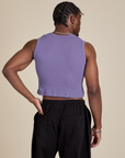 Muscle Tee in Faded Grape back view on Isaac