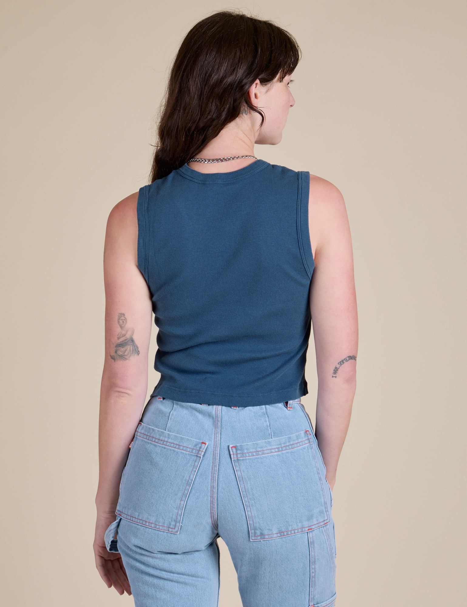 Muscle Tee in French Blue back view on Alex