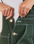 Original Overalls in Swamp Green side button close up on Tiara