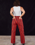 Black Stripe Work Pants in Mustang Red back view on Tiara