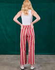 Back view of Stripe Work Pants in Cherry Candy and Cropped Tank in vintage tee off-white on Margaret