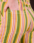 Stripe Work Pants in Vintage Sofa back pocket close up. Margaret has her hand in the pocket