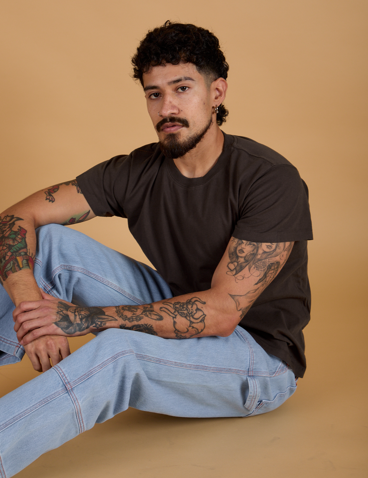 Organic Vintage Tee in Espresso Brown worn by Jesse