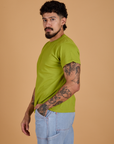 Organic Vintage Tee in Gross Green side view on Jesse