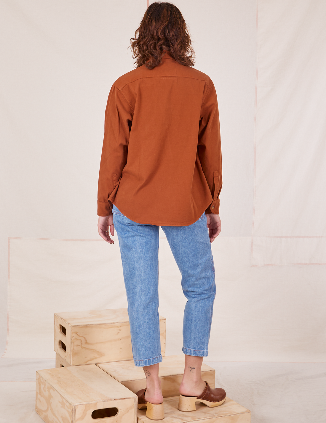 Back view of Oversize Overshirt in Burnt Terracotta worn by Alex