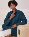 Twill Overshirt in Lagoon on Cheyann