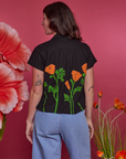Paintstamped Pantry Button-Up in Poppy back view on Alex