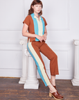 Hand-Painted Stripe Western Pants in Burnt Terracotta and matching Pantry Button-Up worn by Alex