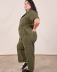 Petite Short Sleeve Jumpsuit in Surplus Green side view on Ari