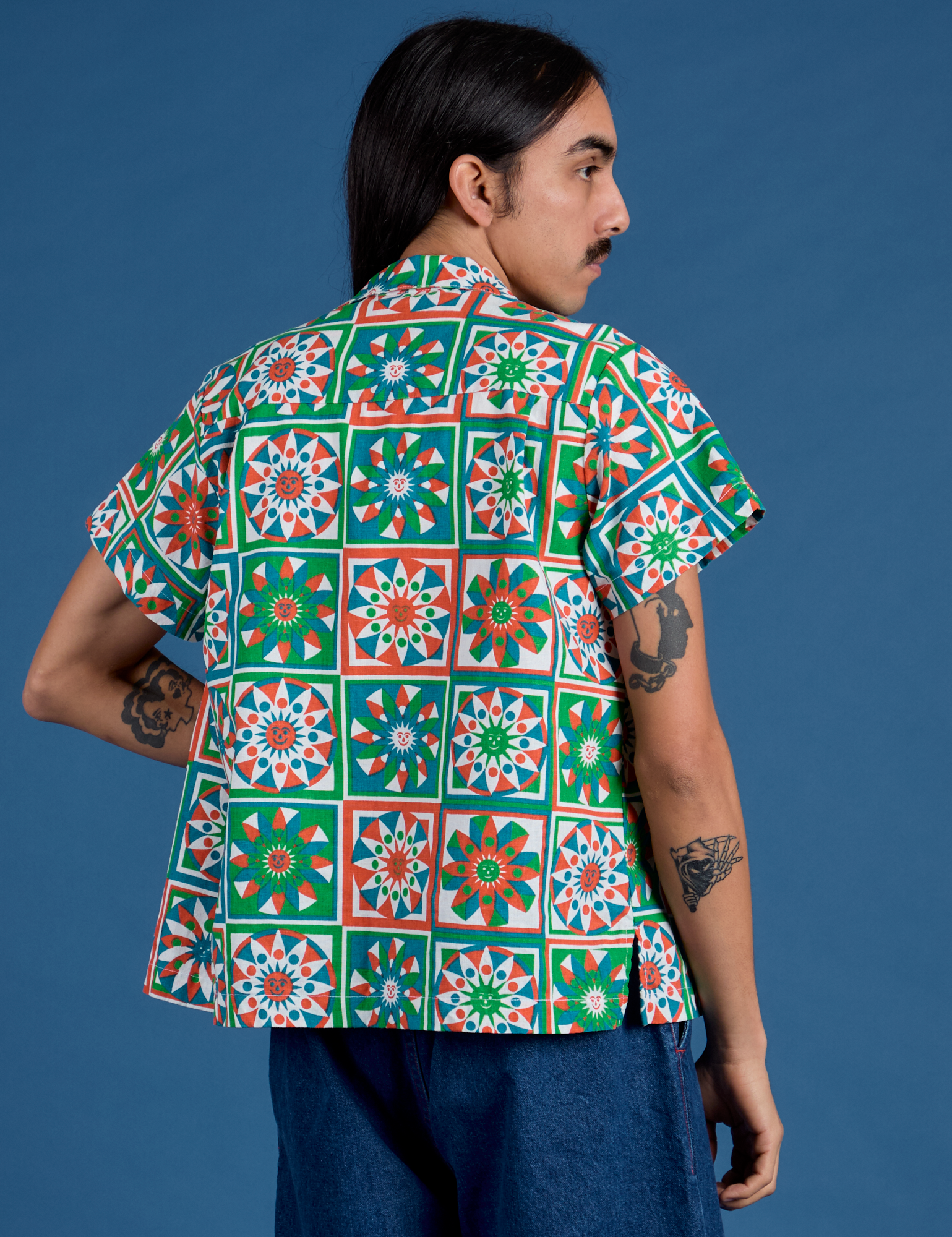 Quilt Print Pantry Button-Up back view on Anthony
