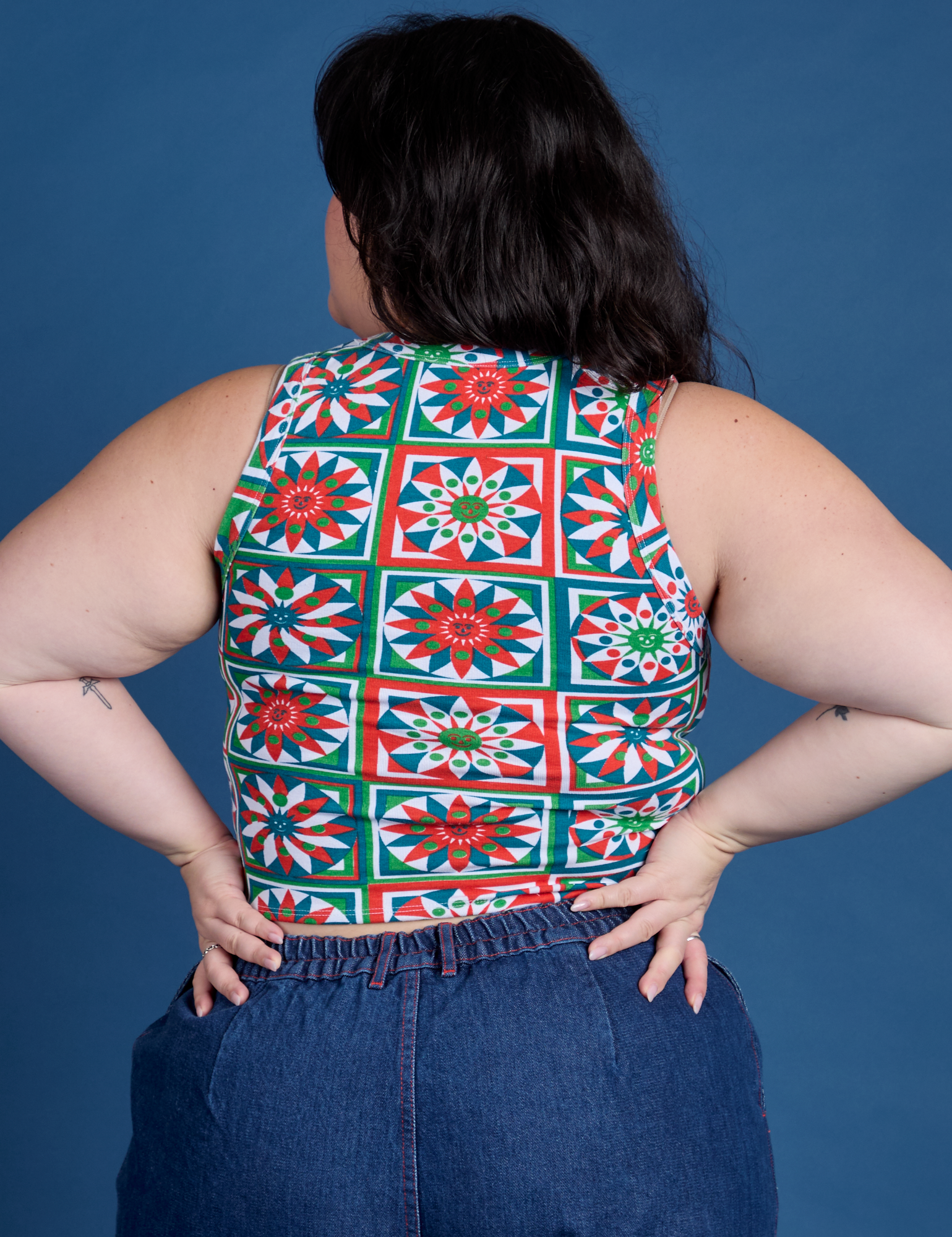 Cropped Tank Top - Quilt Print