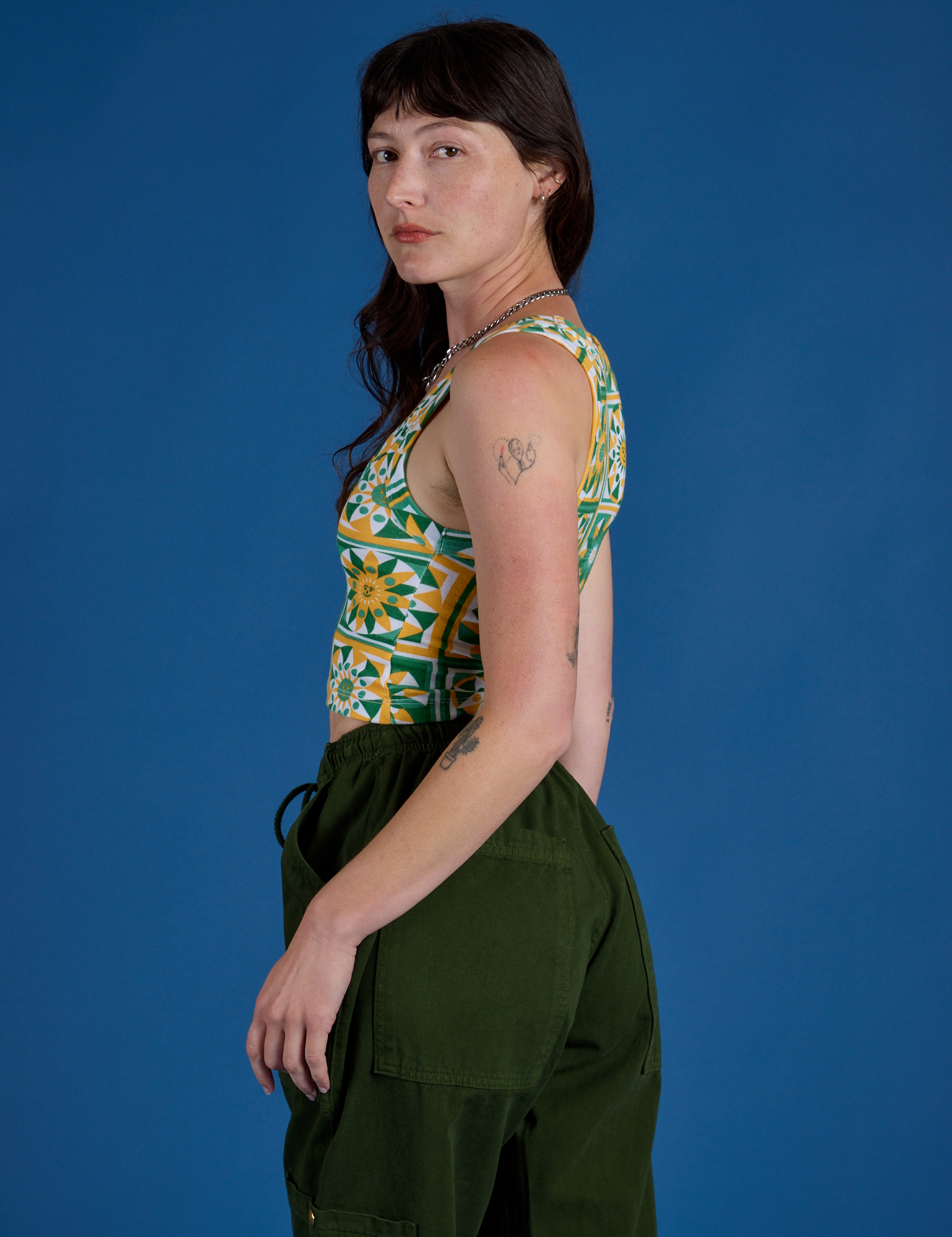 Cropped Tank Top - Spring Quilt Print