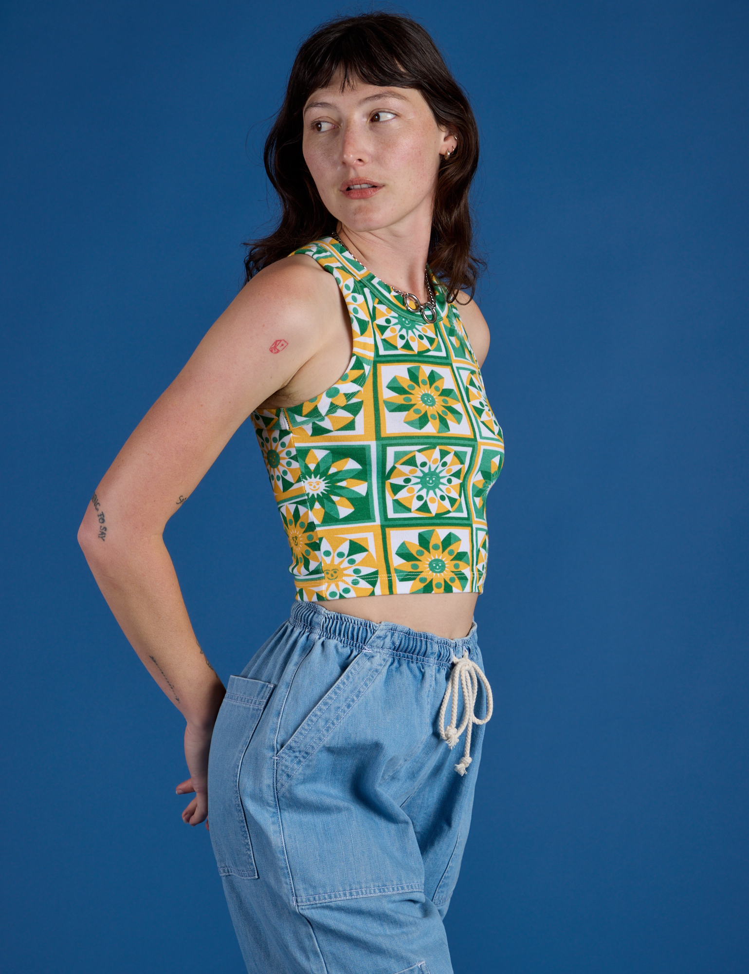 Deep-Cut Racerback Tank - Spring Quilt Print