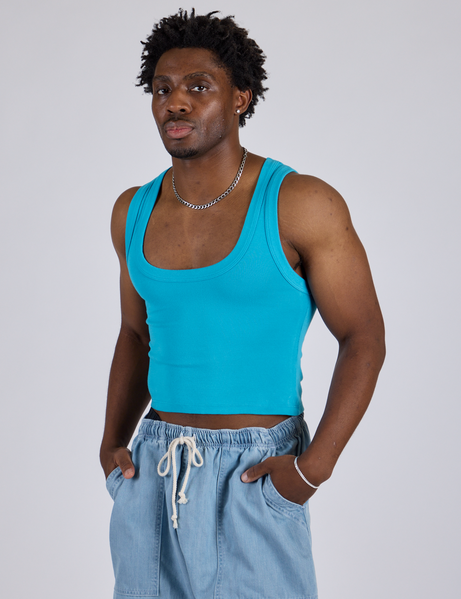 トップス Plantation layered tank top Cropped Tank Top - Hawaiian Blue – BIG BUD PRESS