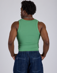 Cropped Tank Top in Seafoam Green back view on Isaac
