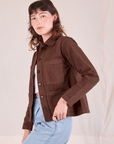 Ripstop Work Jacket in Fudgesicle Brown side view on Alex