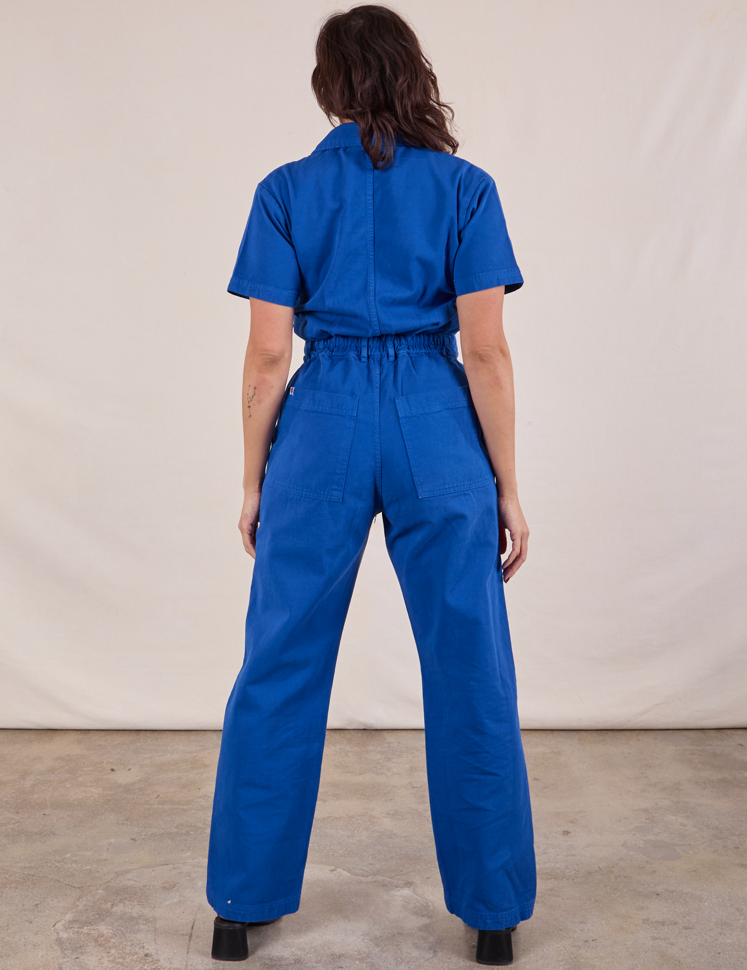 Short Sleeve Jumpsuit in Royal Blue back view on Tiara