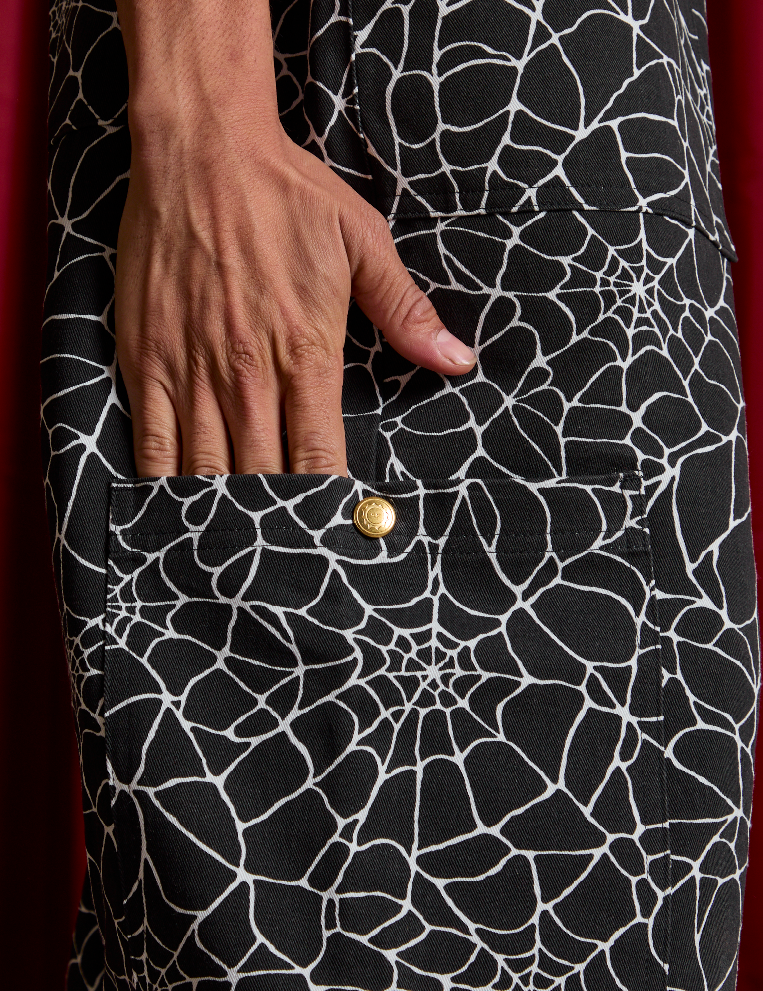 Drop Pocket Cargo Pants in Spider Webs close up of side leg pocket