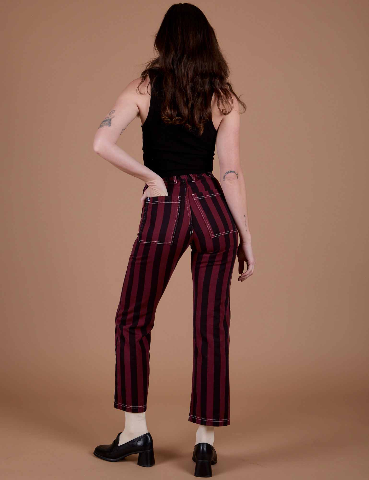 Black Stripe Work Pants - Red Wine